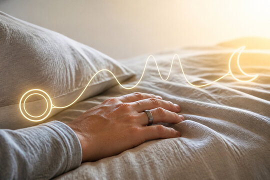 Sleep tracking ring on bedding