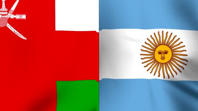 National flags of Oman and Argentina displayed side by side in a fabric texture