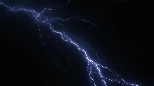Electric lightning strikes across dark sky during storm generating raw energy for scientific concepts