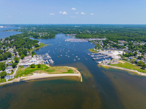 Bullock Cove aerial view in summer between Riverside, city of East Providence and town of Barrington, Rhode Island RI, USA. 