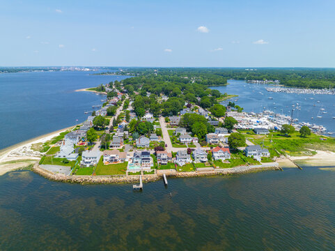 Bullock Point aerial view in summer between Providence River and Bullock Cove at Riverside, city of East Providence, Rhode Island RI, USA. 