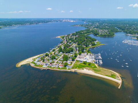 Bullock Point aerial view in summer between Providence River and Bullock Cove at Riverside, city of East Providence, Rhode Island RI, USA. 