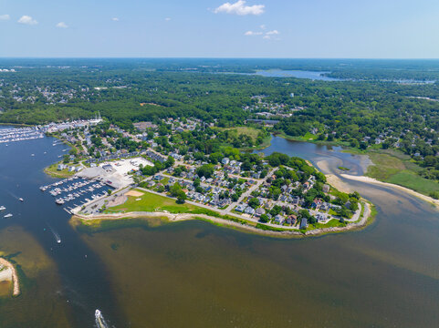Bullock Cove aerial view in summer between Riverside, city of East Providence and town of Barrington, Rhode Island RI, USA. 