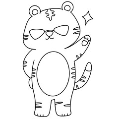 Obraz premium Cute cartoon tiger waves with one paw