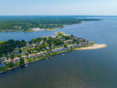 Bullock Point aerial view in summer between Providence River and Bullock Cove at Riverside, city of East Providence, Rhode Island RI, USA. 