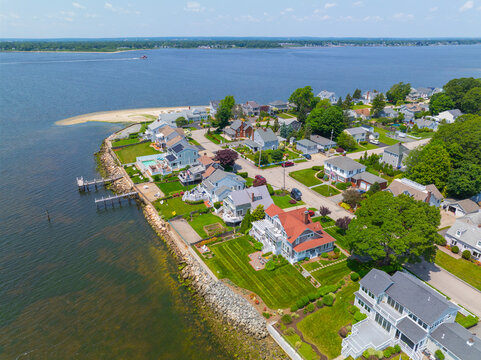 Bullock Point aerial view in summer between Providence River and Bullock Cove at Riverside, city of East Providence, Rhode Island RI, USA. 