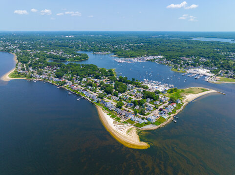 Bullock Point aerial view in summer between Providence River and Bullock Cove at Riverside, city of East Providence, Rhode Island RI, USA. 