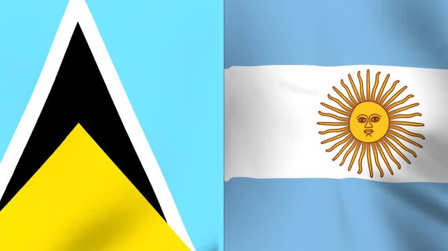 National flags of Saint Lucia and Argentina waving side by side in a split screen composition