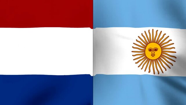 National flags of the netherlands and argentina waving side by side in the wind