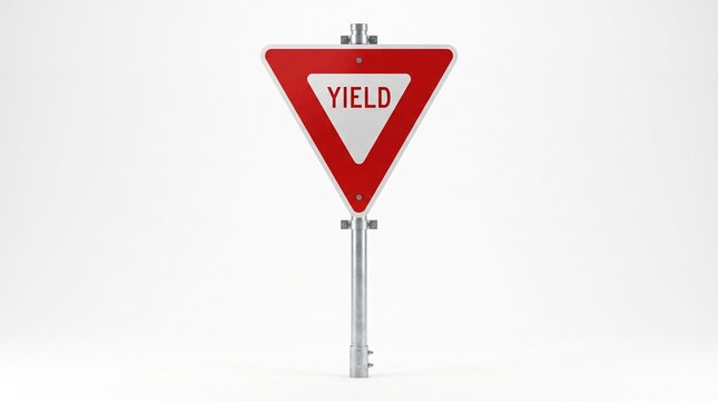 Triangular Red and White Yield Traffic Road Sign Isolated on White Background