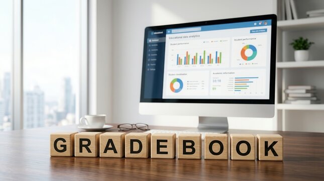School report card records and student performance metrics displayed on a digital interface.