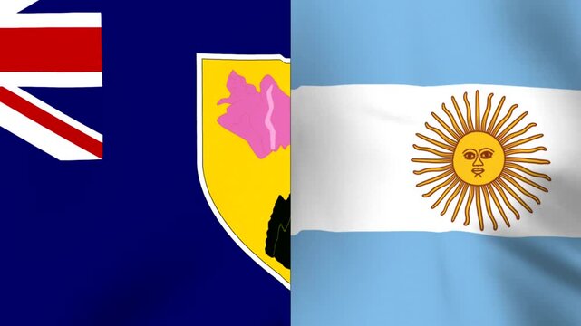 The flags of the turks and caicos islands and argentina blowing together in the wind
