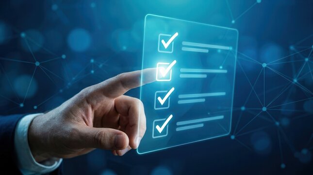 Selecting options on a business questionnaire list to check and approve tasks.