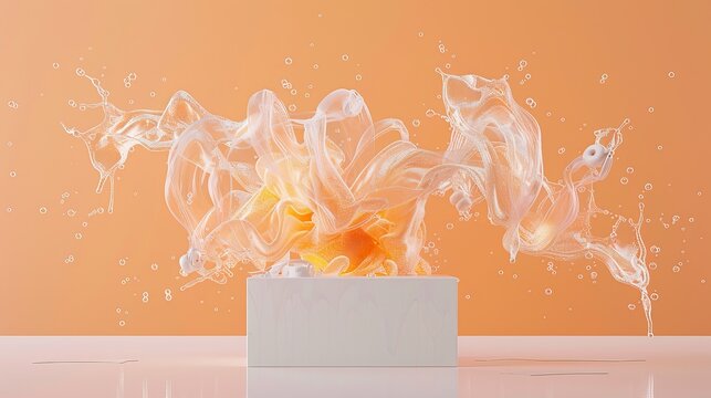 Modern wireless headphones with orange background and sound wave for podcasts and asmr