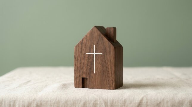 Small wooden church house icon symbolizing home worship and gospel mission.