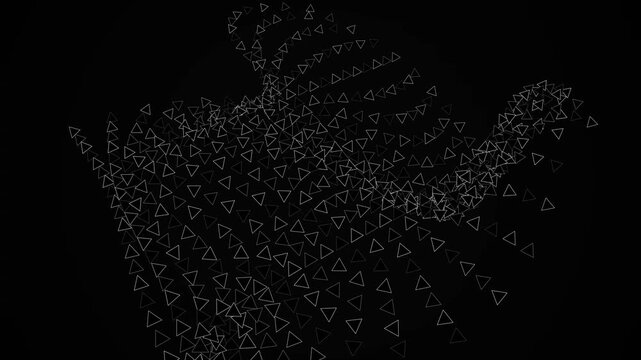 Monochromatic white triangle grid pattern floating in dark digital space design