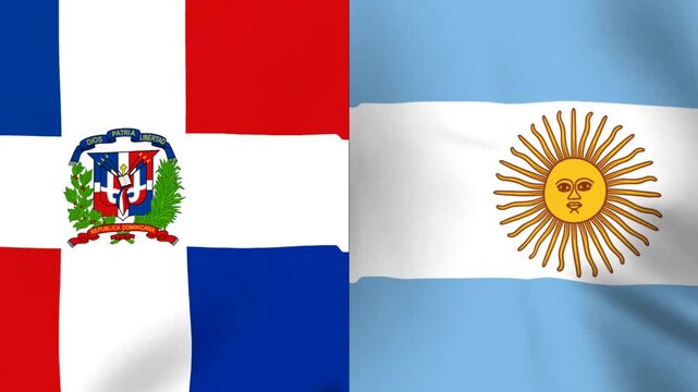Two national flags of dominican republic and argentina side by side waving