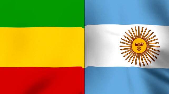Two national flags of Ethiopia and Argentina side by side representing international cooperation and diplomatic relations