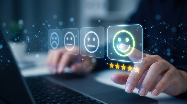 Service users providing feedback and rating their service experience through a digital satisfaction survey.