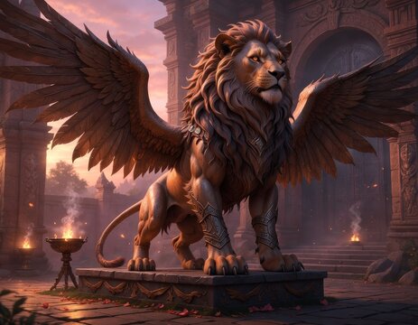 Winged lion statue