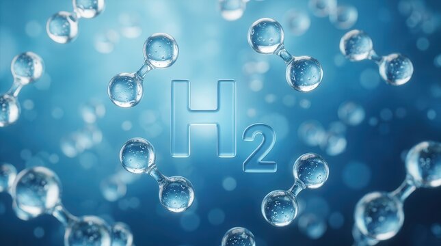 Sustainable energy and hydrogen fuel cell concept with H2 molecules in liquid bubbles.