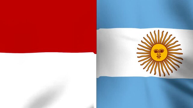 Two national flags of indonesia and argentina waving side by side