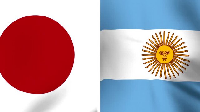 Two national flags of japan and argentina side by side with fabric texture