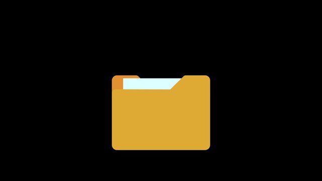 Animated, yellow, folder, icon, on, black, background, digital, file, management, concept, data, storage, symbol, business, organization, motion, graphic, office, archive, 4k.