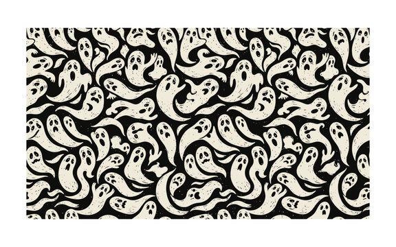 Seamless pattern of spooky hand drawn ghosts for halloween designs and backgrounds