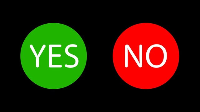 Green yes and red no buttons animation, decision choice icons, voting status motion graphic overlay