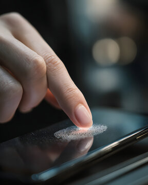 Fingerprint scanner unlocking phone close up shallow focus