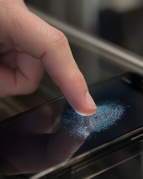 Fingerprint scanner unlocking phone close up