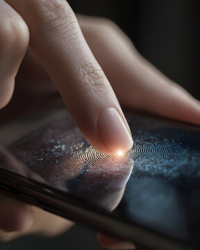 Close up fingerprint scanner unlocking phone