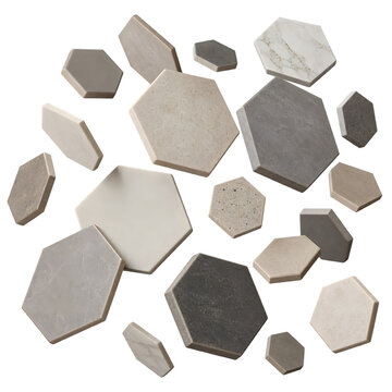 Ultra Realistic Modern Hexagonal Ceramic Tiles Floating Geometric Overlay Isolated on Transparent Background Adobe Stock 16K