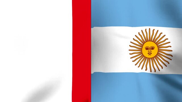 Waving flag of Argentina featuring the golden Sun of May centered on a light blue and white background