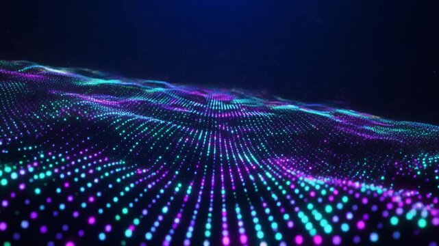 光るデジタルパーティクルの抽象的な波動背景