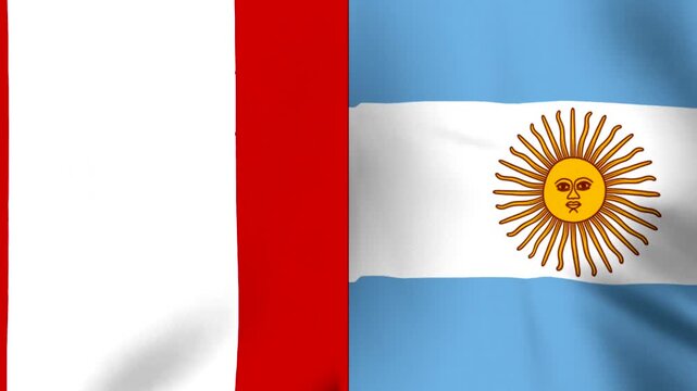 Waving flags of Peru and Argentina side by side representing international diplomacy