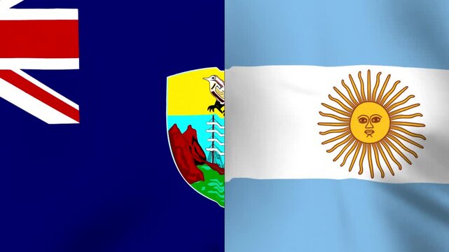 Waving flags of Saint Helena and Argentina side by side showing international diplomatic cooperation and partnership