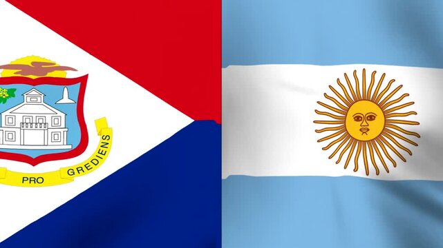 Waving flags of Saint Martin and Argentina side by side as a international diplomacy concept