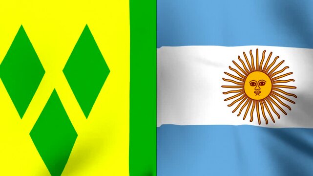 Waving flags of Saint Vincent and the Grenadines and Argentina side by side as a international cooperation concept