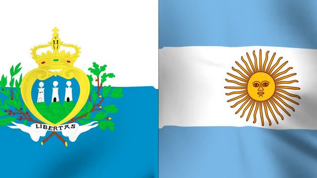 Waving flags of San Marino and Argentina side by side concept