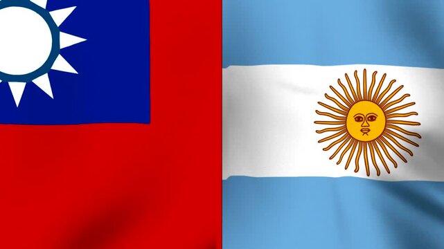 Waving flags of Taiwan and Argentina side by side representing international diplomacy