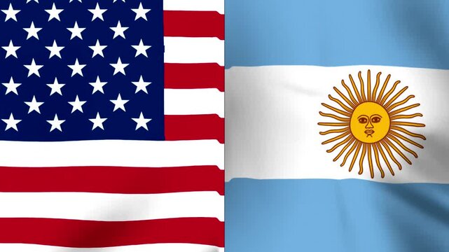 Waving flags of the United States and Argentina side by side representing international diplomacy and cooperation
