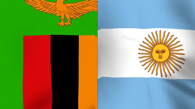 Waving flags of Zambia and Argentina displayed side by side as international diplomacy concept