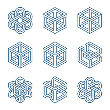 Light blue line art impossible geometric shape collection.