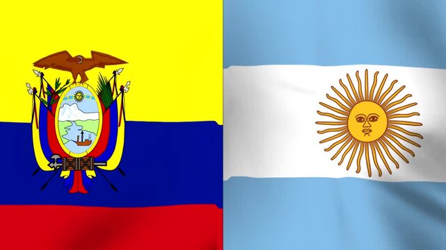 Waving national flags of Ecuador and Argentina side by side together