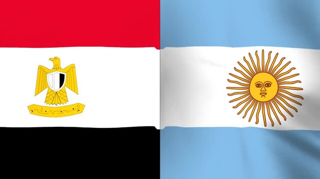 Waving national flags of Egypt and Argentina side by side representing international cooperation and diplomatic relations