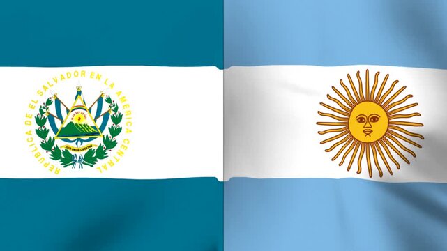 Waving national flags of El Salvador and Argentina side by side concept