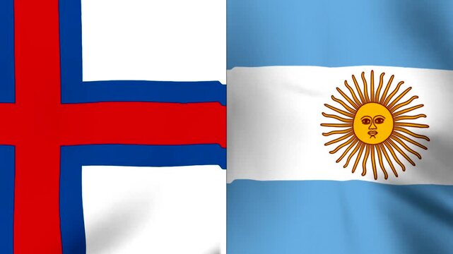Waving national flags of Faroe Islands and Argentina side by side in a conceptual international partnership design