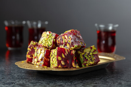Traditional Turkish delights and black tea.